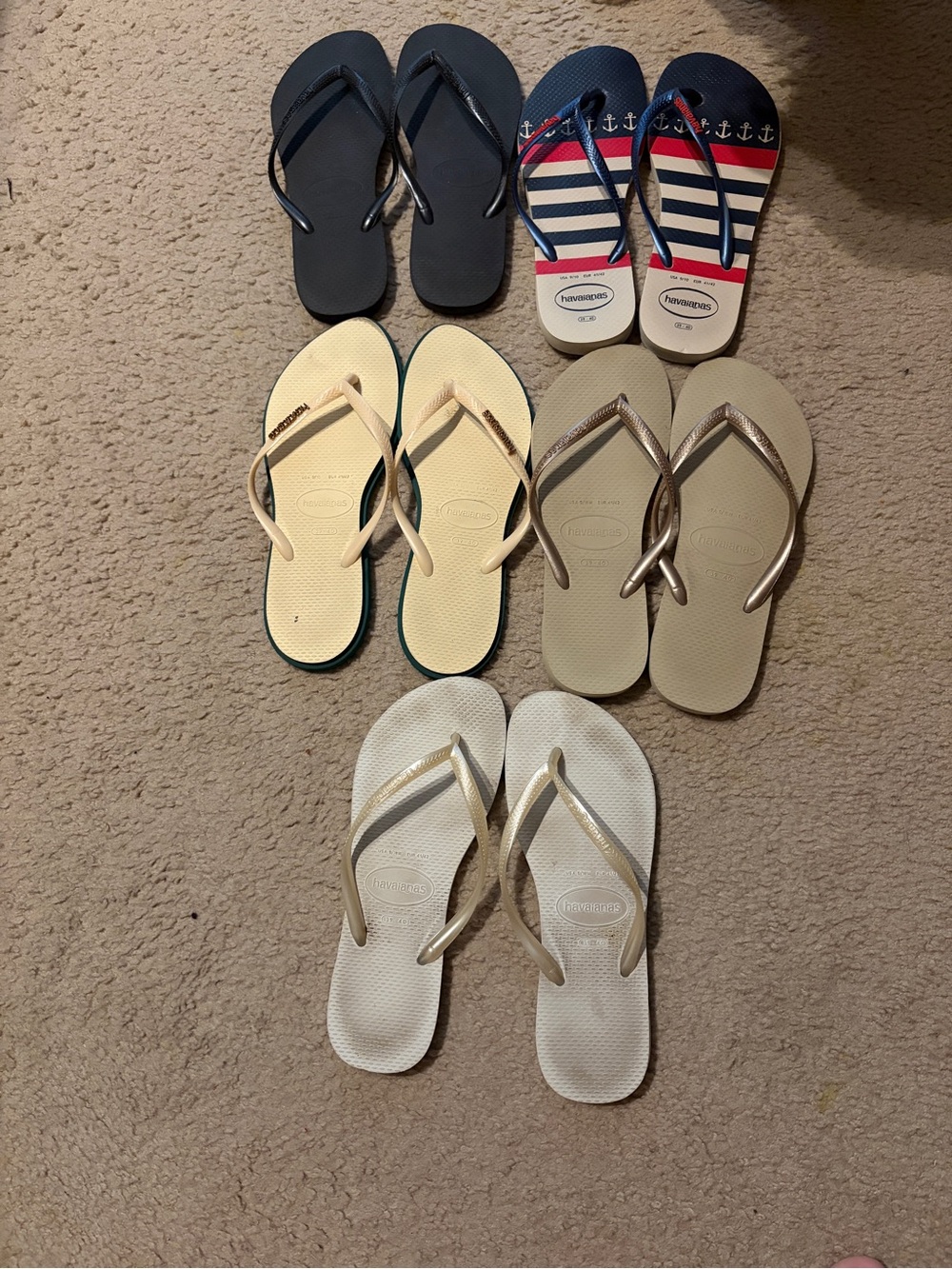 Havaianas Assorted Flip Flop Pack - Black , Navy Striped, Cream, Tan, White s